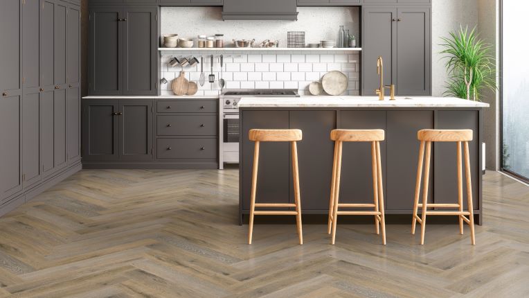 luxury vinyl plank flooring in a stylish kitchen